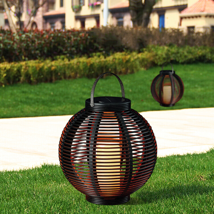 Solar Round Rattan Lantern, Medium