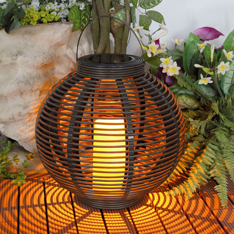 Solar Round Rattan Lantern, Large