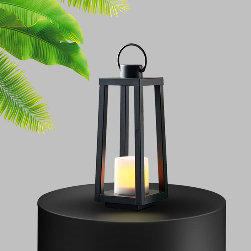 Black Outdoor Lanterns with Solar LED Candle, Medium