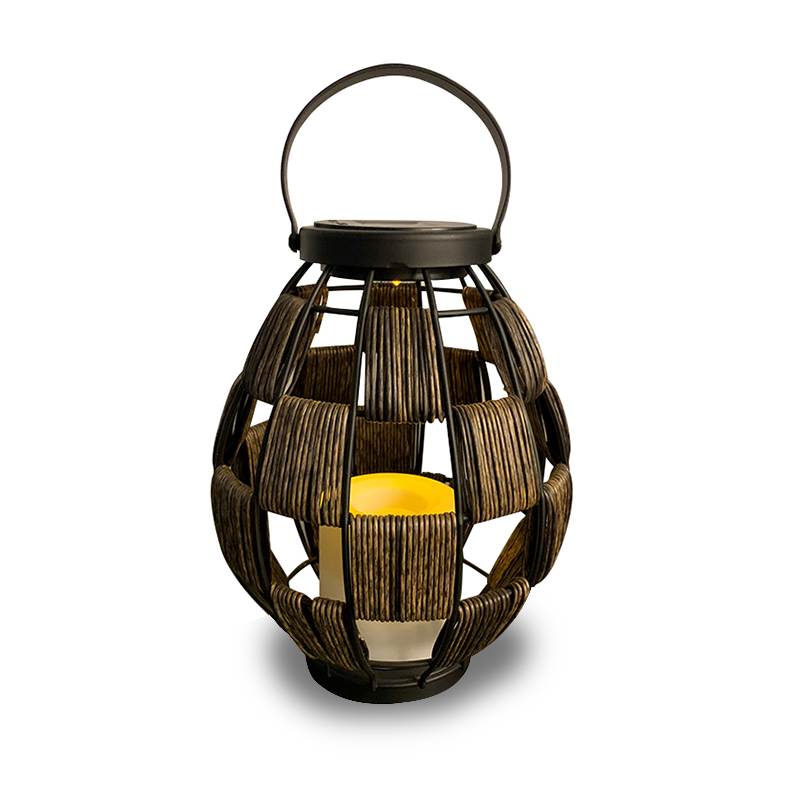 "vertiacl weave" Metal Lantern with Battery LED Candle