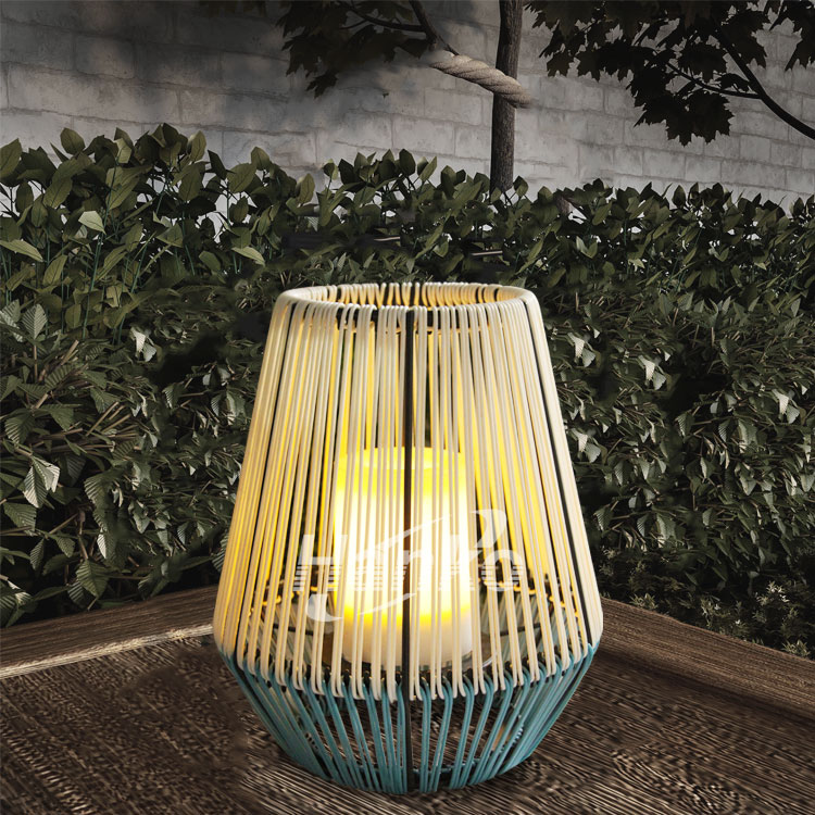 Bi-Color Iron-Rattan Lantern with Battery Operated LED Candle, Small