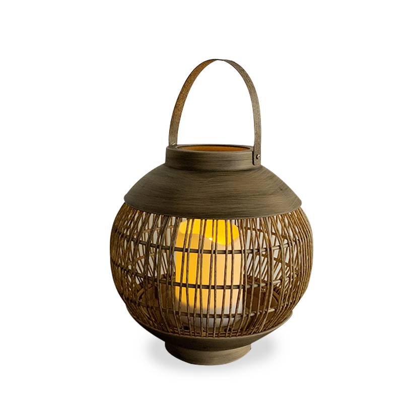 "Sphere Shaped" Antique Lantern with Battery LED Candle ，Small