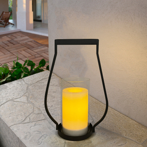 ''YUBA'' iron-Glass Lantern with Solar LED Candle, Small