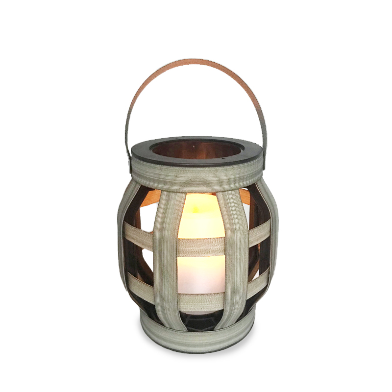 "Pasca" Cross-Weaving Rattan Lantern with Battery LED Candle, Small