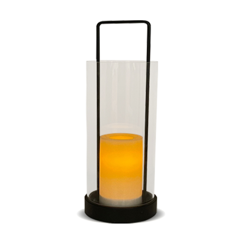 ''FREMONT'' iron-Glass Lantern with Battery LED Candle, Medium