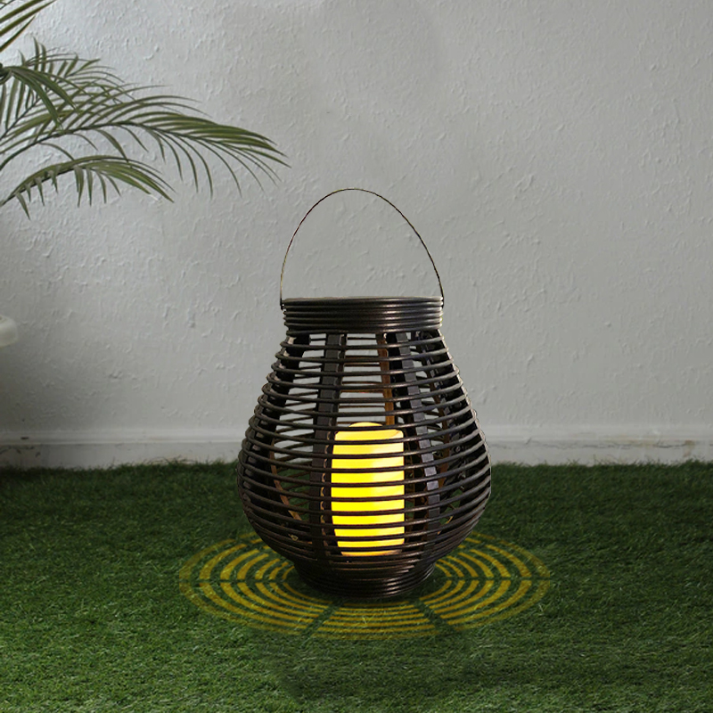 Battery Operated Pear Rattan Basket with Battery LED Candle, Medium
