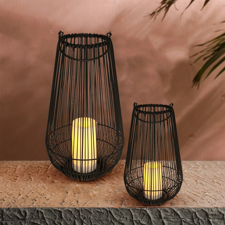  “PARE” Rattan- Iron Lantern with Battery Operated LED Candle，Large