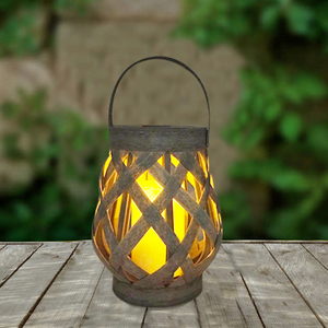 Cross-Weaving Rattan Lantern with Battery LED Candle, Small