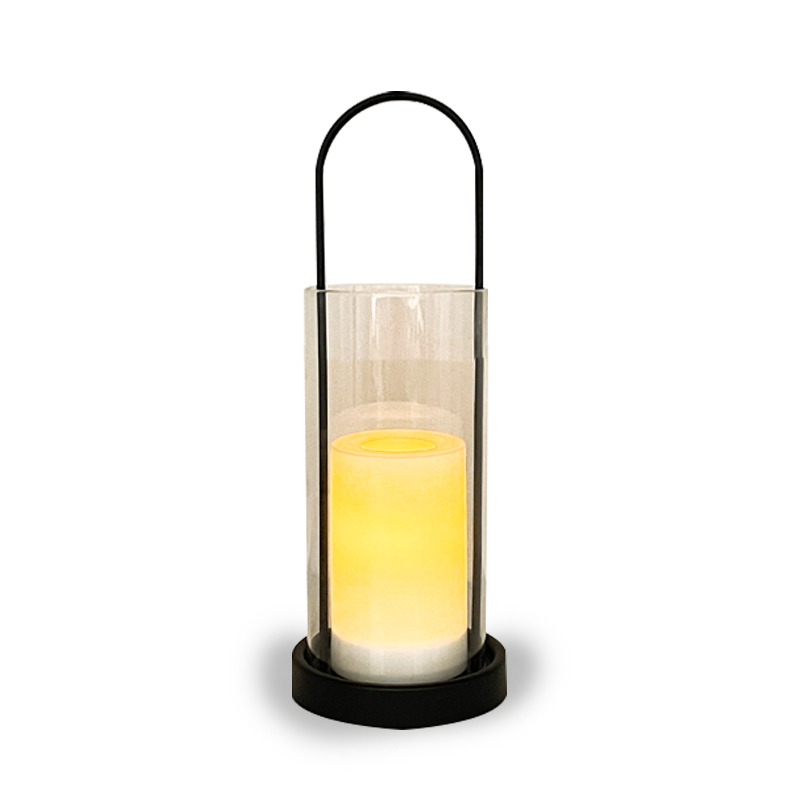 ''Hayward'' iron-Glass Lantern with Battery LED Candle, Medium