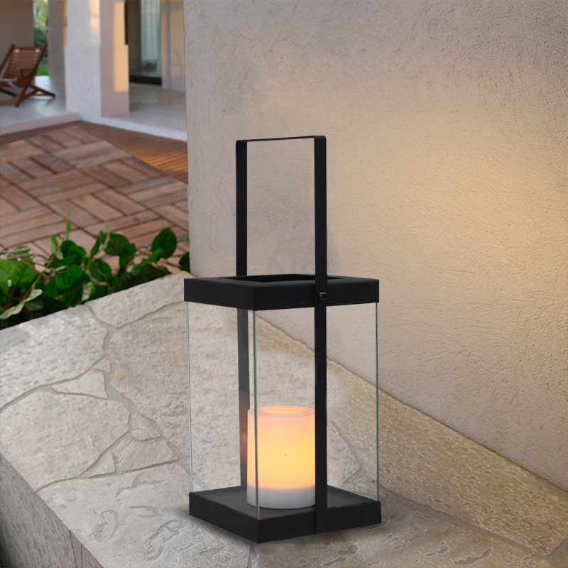 ''Lompec'' iron-Glass Lantern with Solar LED Candle, Meduim