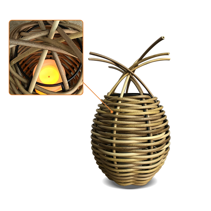 "NEVIS" Battery Operated Rattan Lantern with Battery LED Candle