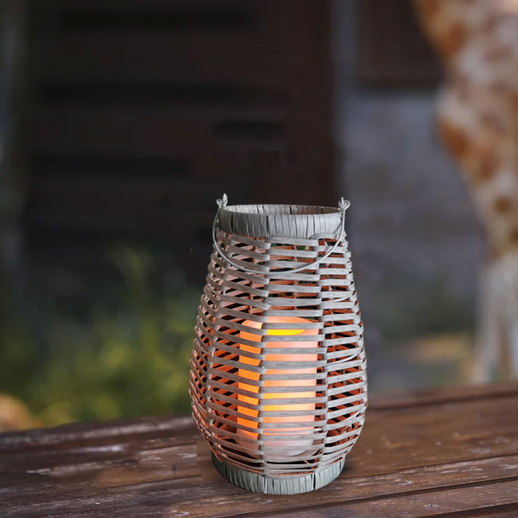 “PARO” Rattan-Iron Lantern with Battery Operated Candle，Small